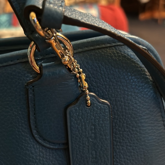 Coach blue mini handbag—new without tags—no issues—pebble leather—10”x9” - Picture 2 of 11